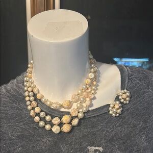 Cream and Gold Layered Pearl Necklace